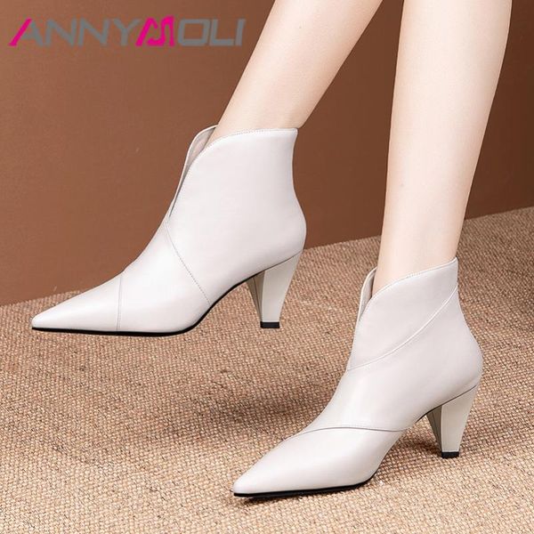 annymoli genuine leather high heel short boots ankle boots women shoes pointed toe spike heels slip-on lady autumn winter, Black
annymoli genuine leather high heel short boots ankle boots women shoes pointed toe spike heels slip-on lady autumn winter, Black