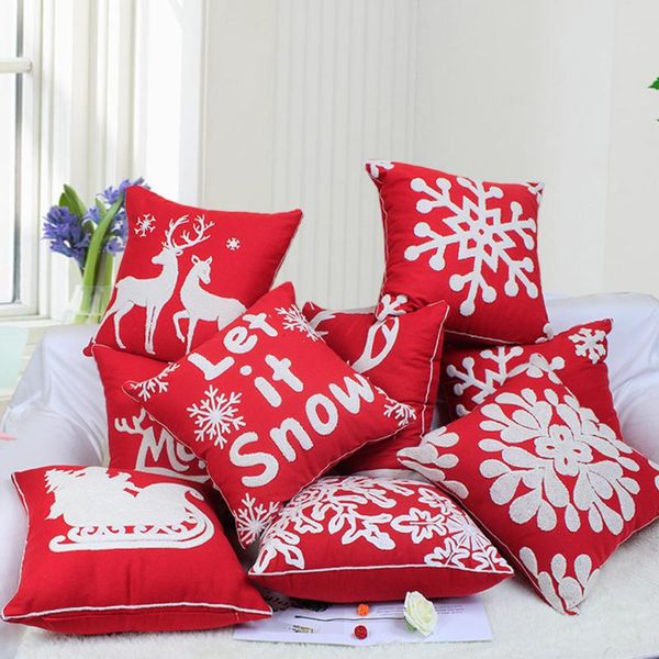 

full cotton christmas pillow case santa claus snowflake xmas cushion cover 45x45cm home decor throw pillow cover new year 2021