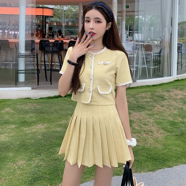 af2hf 2020 summer new short sleeve small suit fragrance skirt student two piece suit coat pleated women's fashion coat phfuh, White;black
af2hf 2020 summer new short sleeve small suit fragrance skirt student two piece suit coat pleated women's fashion coat phfuh, White;black