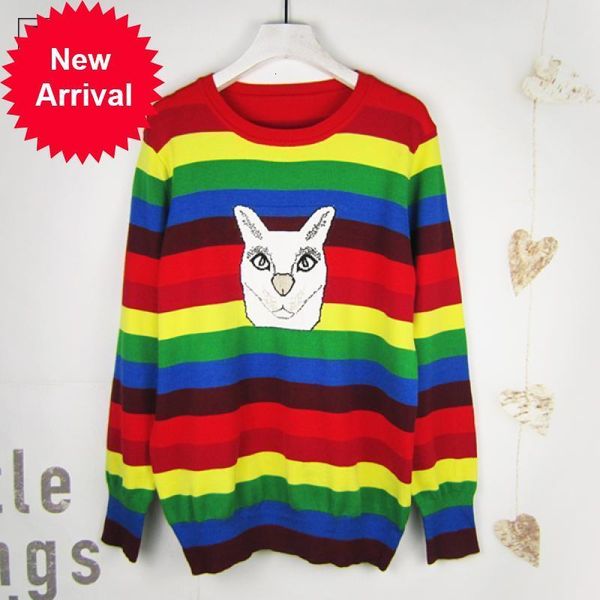 new women's 2021 homecoming mode standard cat embroidered rainbow jacquard gold line stripe background shirt pullover iqao, White;black
new women's 2021 homecoming mode standard cat embroidered rainbow jacquard gold line stripe background shirt pullover iqao, White;black
