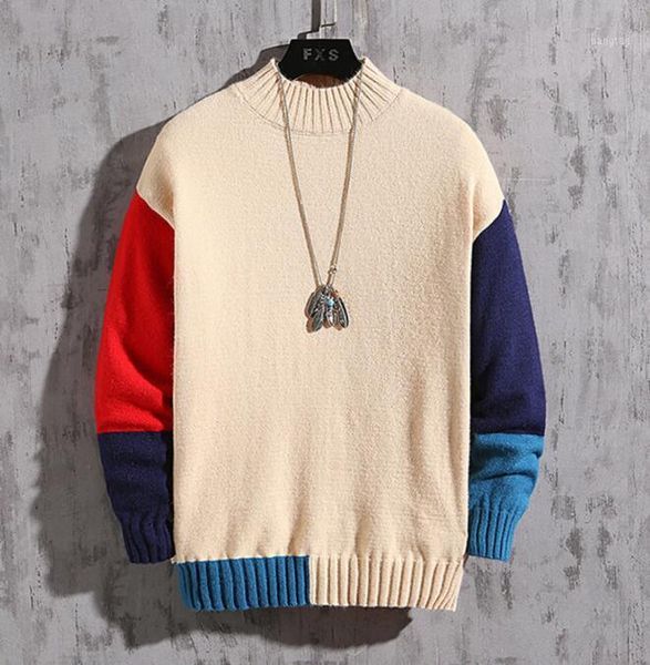 a16 autumn and winter men's color-matching sweater men xl sweater pullover long sleeves loose half-high collar men's clothing1, White;black
a16 autumn and winter men's color-matching sweater men xl sweater pullover long sleeves loose half-high collar men's clothing1, White;black