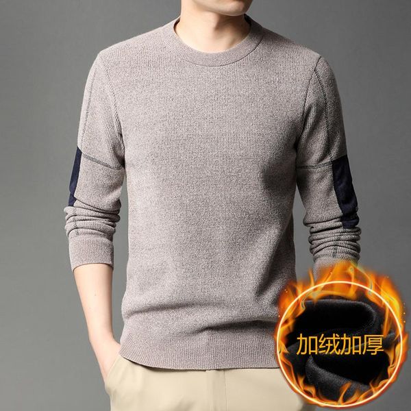 men's round collar solid color slim fit thick plus velvet sweater casual cotton warm lining male o neck pullovers, White;black
men's round collar solid color slim fit thick plus velvet sweater casual cotton warm lining male o neck pullovers, White;black