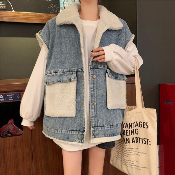 women's vests 2021 autumn and winter denim jacket female lamb wool thickened lapel warm sleeveless big pockets y152, Black;white
women's vests 2021 autumn and winter denim jacket female lamb wool thickened lapel warm sleeveless big pockets y152, Black;white