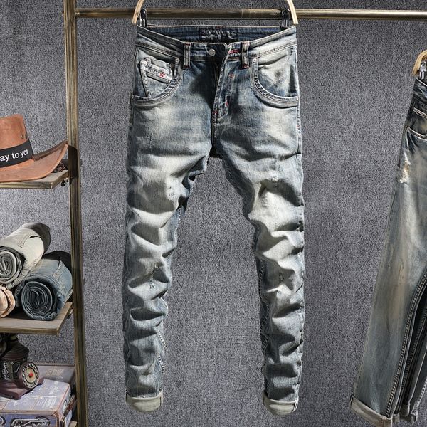 2021 new italian style fashion men jeans retro elastic ripped cotton denim pencil pants newly vintage designer slim fit long trousers ywca, Blue
2021 new italian style fashion men jeans retro elastic ripped cotton denim pencil pants newly vintage designer slim fit long trousers ywca, Blue