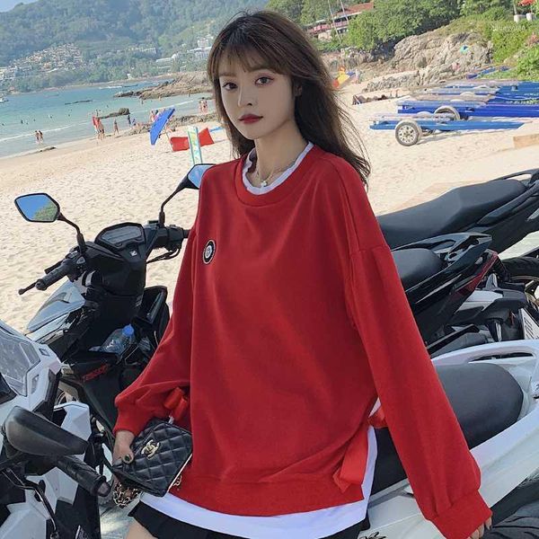 women's hoodies & sweatshirts 2021 spring and autumn youth loose fake two piece splicing sweatshirt fashion casual wild round neck pull, Black
women's hoodies & sweatshirts 2021 spring and autumn youth loose fake two piece splicing sweatshirt fashion casual wild round neck pull, Black