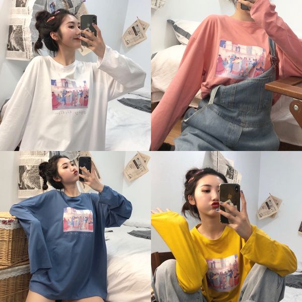 2020 autumn jacket cotton t-shirt new korean version loose and versatile long sleeve medium and long printed cotton t-shirt women's ins, White
2020 autumn jacket cotton t-shirt new korean version loose and versatile long sleeve medium and long printed cotton t-shirt women's ins, White