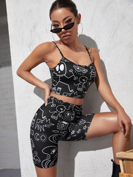 cartoon graphic cami & biker shorts set 700q#, White
cartoon graphic cami & biker shorts set 700q#, White