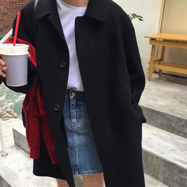women's trench coats 2021 fall wool coat long sleeve single breasted fashion women mixed causal loose winter, Tan;black
women's trench coats 2021 fall wool coat long sleeve single breasted fashion women mixed causal loose winter, Tan;black