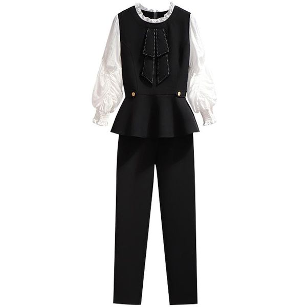 women's tracksuits autumn 2021 falbala blouse black pants leisure suit office lady outfit 2 pcs set clothing trousers, Gray
women's tracksuits autumn 2021 falbala blouse black pants leisure suit office lady outfit 2 pcs set clothing trousers, Gray