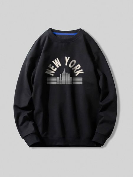 men letter and geo print pullover v1kz#, Black 
men letter and geo print pullover v1kz#, Black