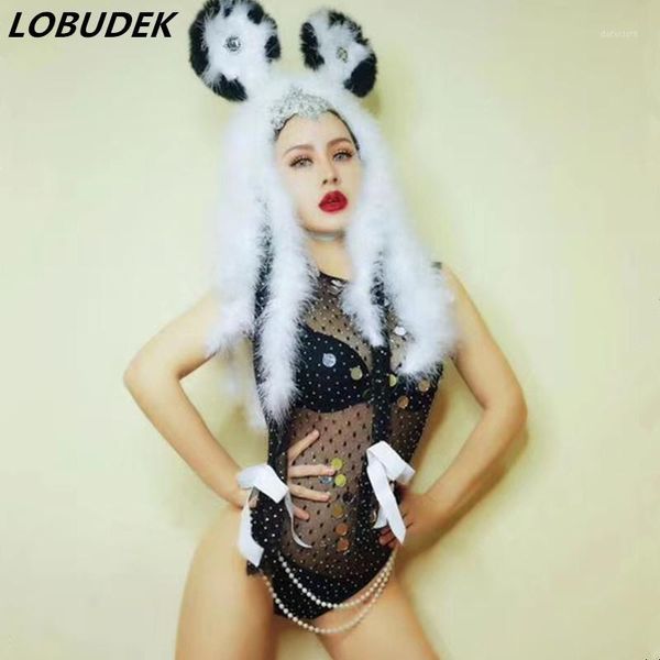 see through mesh bodysuit black stocking hairy headdress dance set bar nightclub party women dance outfit dj stage costume1, Black;red
see through mesh bodysuit black stocking hairy headdress dance set bar nightclub party women dance outfit dj stage costume1, Black;red