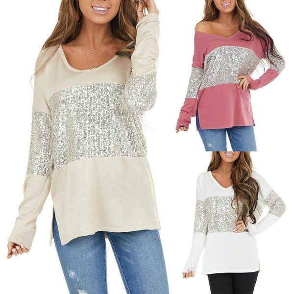 fashion womens t-shirts popular splicing sequin v-neck casual long sleeve t-shirt oversize mujer camisetas crop top, White
fashion womens t-shirts popular splicing sequin v-neck casual long sleeve t-shirt oversize mujer camisetas crop top, White