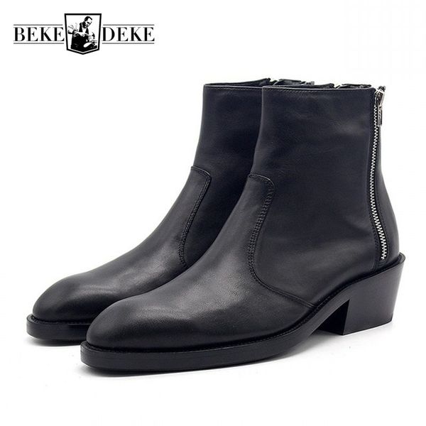 european mens shoes genuine leather autumn winter high heeled boots men three zipper increase pointed booties man handmade 34-45, Black
european mens shoes genuine leather autumn winter high heeled boots men three zipper increase pointed booties man handmade 34-45, Black