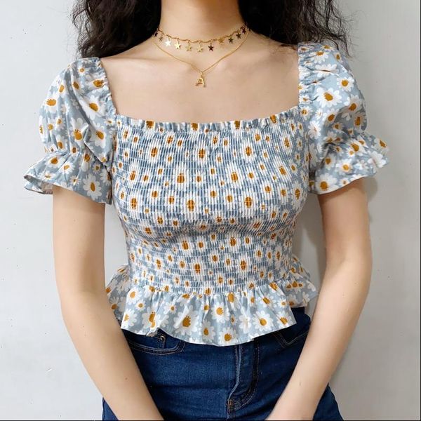 vintage square collar women short blouses floral puff sleeve ruched summer 2021 ladies seexy crop, White
vintage square collar women short blouses floral puff sleeve ruched summer 2021 ladies seexy crop, White