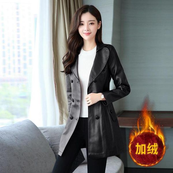 autumn and winter new pu leather long section large size korean version plus velvet windbreaker jacket lapel women's coat/s-5xl, Black
autumn and winter new pu leather long section large size korean version plus velvet windbreaker jacket lapel women's coat/s-5xl, Black