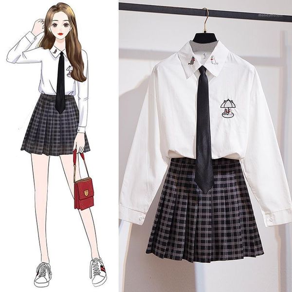 2020 autumn school vestidos female cute white blouse shirt pleated mini plaid skirt cute two piece women's dress1, Gray
2020 autumn school vestidos female cute white blouse shirt pleated mini plaid skirt cute two piece women's dress1, Gray