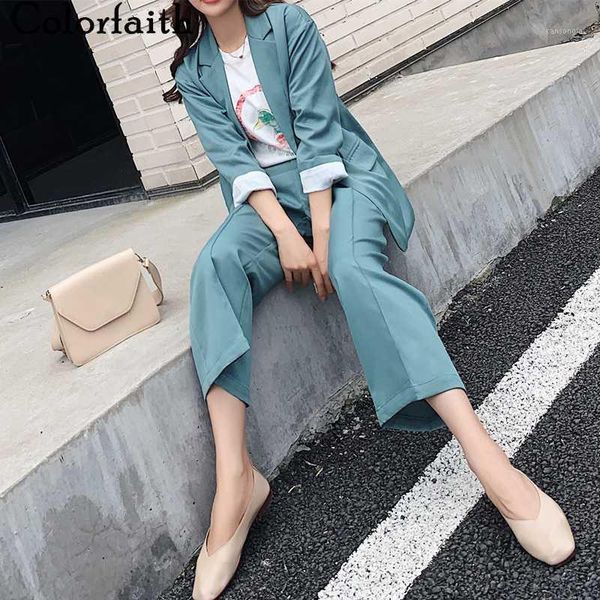 colorfaith 2020 new spring woman sets 2 piece matching wide leg pants casual buttons high elastic waist office lady suit ws12631, White 
colorfaith 2020 new spring woman sets 2 piece matching wide leg pants casual buttons high elastic waist office lady suit ws12631, White