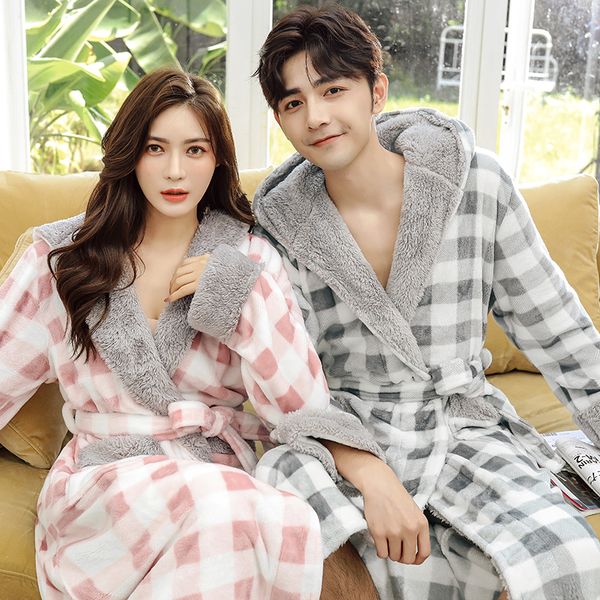 men winter warm flannel bathrobe plus size women long sleeve coral fleece robe male kimono extra long hooded plaid bath robe 201109, Black;brown
men winter warm flannel bathrobe plus size women long sleeve coral fleece robe male kimono extra long hooded plaid bath robe 201109, Black;brown