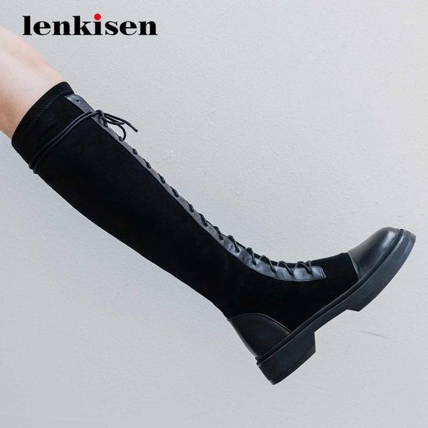 boots lenkisen riding real leather mixed cloth handmade round toe thick med heel lace up beauty lady mature knee high l2f21, Black
boots lenkisen riding real leather mixed cloth handmade round toe thick med heel lace up beauty lady mature knee high l2f21, Black