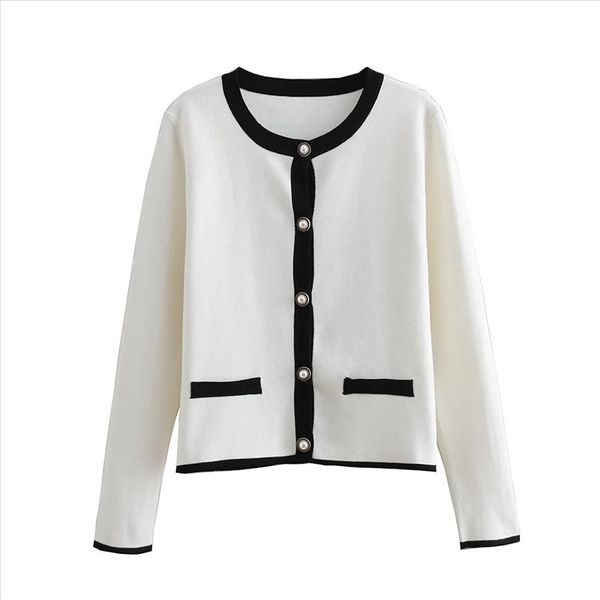 early autumn new style retro fragrance black and white jewelry button jewelry knitted sweater cardigan jacket, White;black
early autumn new style retro fragrance black and white jewelry button jewelry knitted sweater cardigan jacket, White;black