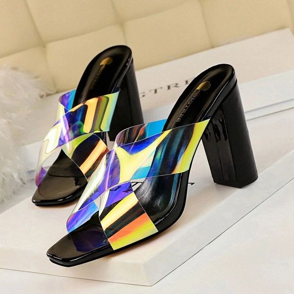 2020 occident trendy high heels female summer patent leather square head hollow reflective cross strap slippers luxury slides #g76x, Black
2020 occident trendy high heels female summer patent leather square head hollow reflective cross strap slippers luxury slides #g76x, Black