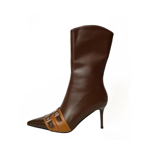 lmyom brand genuine leather boots stiletto pointed toe color matching single high heel belt buckle medium tube thin boots1, Black
lmyom brand genuine leather boots stiletto pointed toe color matching single high heel belt buckle medium tube thin boots1, Black