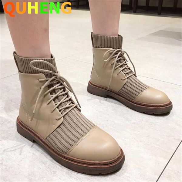 boots female short 2021 autumn knitting splicing genuine leather fashion lace up wild platform elasticity, Black
boots female short 2021 autumn knitting splicing genuine leather fashion lace up wild platform elasticity, Black