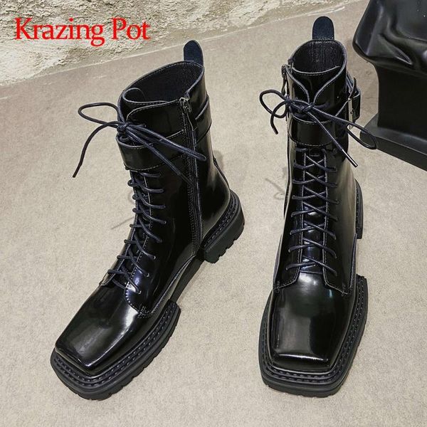 krazing pot 2020 handsome riding boots cow leather square toe thick bottom cross-tied young lady mid-calf boots l33, Black
krazing pot 2020 handsome riding boots cow leather square toe thick bottom cross-tied young lady mid-calf boots l33, Black