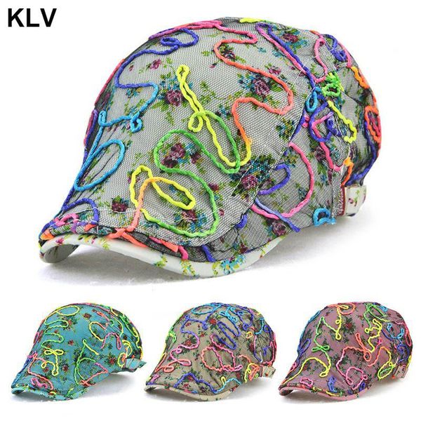women vintage floral lace beret cap mesh rainbow strip newsboy adjustable flat duckbill sunscreen visor peaked hat, Blue;gray
women vintage floral lace beret cap mesh rainbow strip newsboy adjustable flat duckbill sunscreen visor peaked hat, Blue;gray