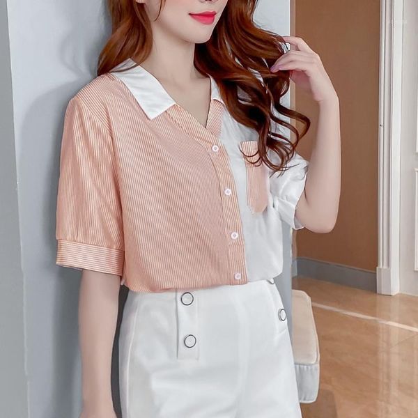 women's blouses & shirts women shirt summer korean style stripe splicing short sleeve casual lapel linen cool office ladies blouse blus, White
women's blouses & shirts women shirt summer korean style stripe splicing short sleeve casual lapel linen cool office ladies blouse blus, White