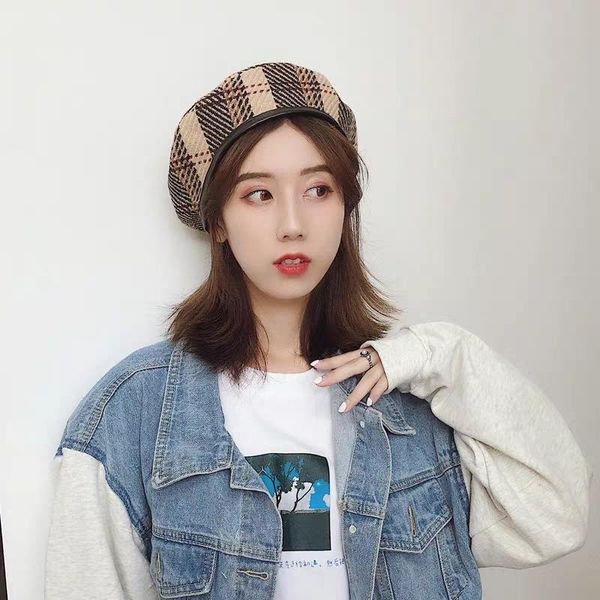new autumn winter plaid beret hats for women french berets fashion female houndstooth black berets with adjustable rope, Blue;gray
new autumn winter plaid beret hats for women french berets fashion female houndstooth black berets with adjustable rope, Blue;gray
