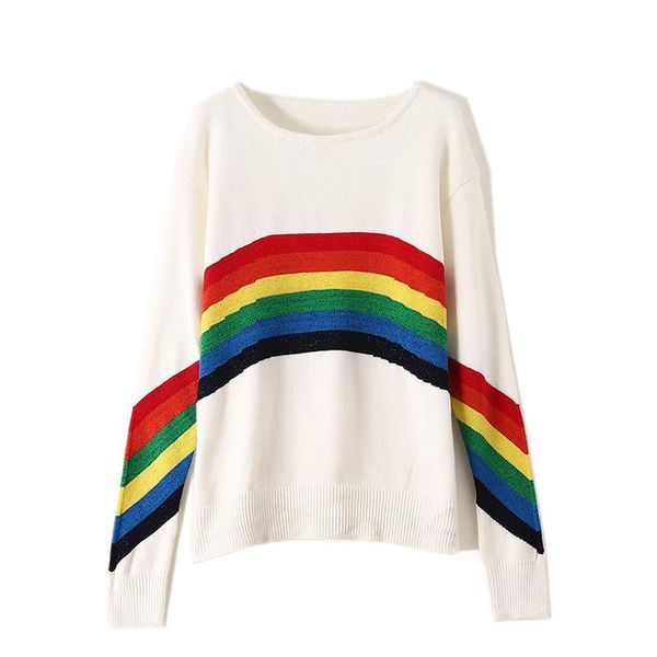 women's sweaters korean style women sweater rainbow pattern knitting elegant slim warm color fashion 2021 spring autumn girls pullover, White;black
women's sweaters korean style women sweater rainbow pattern knitting elegant slim warm color fashion 2021 spring autumn girls pullover, White;black