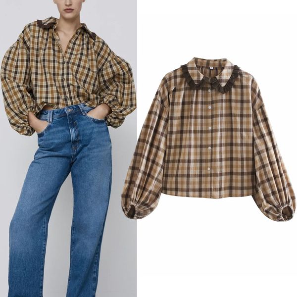 2021 new vintage plaid shirt women clothing fall ruffle peter pan collar long puff sleeve blouse woman button up crop 7ii1, White
2021 new vintage plaid shirt women clothing fall ruffle peter pan collar long puff sleeve blouse woman button up crop 7ii1, White