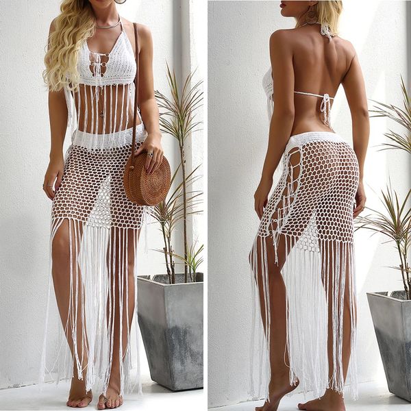 women handmade crochet bikini set knitted handmade beach swimwear halter long tassel swimsuit female boho, White;black
women handmade crochet bikini set knitted handmade beach swimwear halter long tassel swimsuit female boho, White;black