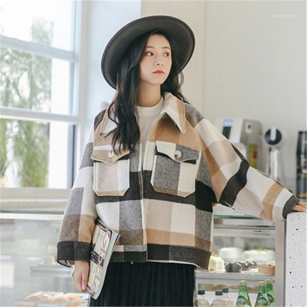 women's wool & blends retro plaid woolen coat women 2021 autumn winter women's jackets girls short outerwear v9671, Black
women's wool & blends retro plaid woolen coat women 2021 autumn winter women's jackets girls short outerwear v9671, Black