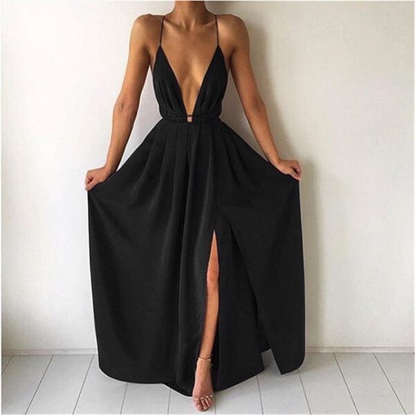 2021 summer v neck sleeveless high waist long dress sling open back women chiffon long dress a line bohemian party dress, Black;gray
2021 summer v neck sleeveless high waist long dress sling open back women chiffon long dress a line bohemian party dress, Black;gray