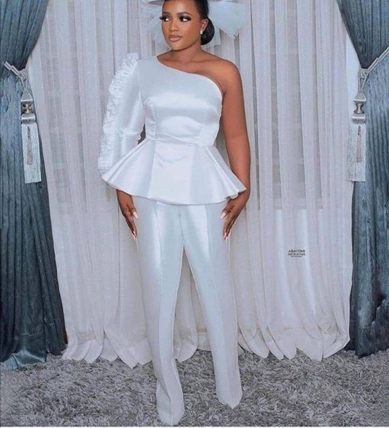 one shoulder peplum evening jumpsuit dresses 2022 long sleeve ruffles african aso ebi arabic prom dress with pant suit, Black;red
one shoulder peplum evening jumpsuit dresses 2022 long sleeve ruffles african aso ebi arabic prom dress with pant suit, Black;red