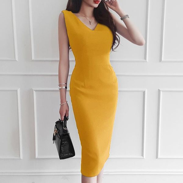 2021 brief style women yellow v-neck with slit sleeveless bodycon formal office lady work dress club summer, Black;gray
2021 brief style women yellow v-neck with slit sleeveless bodycon formal office lady work dress club summer, Black;gray