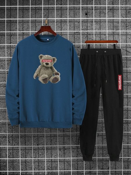 men bear and letter graphic sweatshirt & drawstring waist sweatpants b0f4#, Gray
men bear and letter graphic sweatshirt & drawstring waist sweatpants b0f4#, Gray