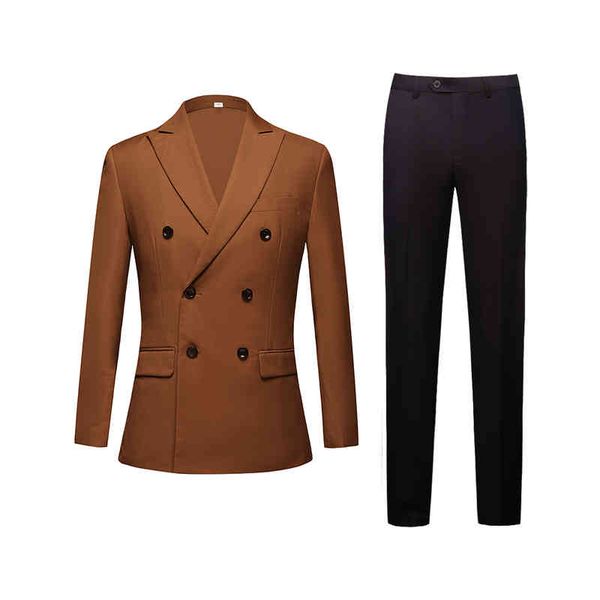 men's suits & blazers men double breasted two piece suit coat set slim fashion business casual jacket british style wedding dress pants, White;black
men's suits & blazers men double breasted two piece suit coat set slim fashion business casual jacket british style wedding dress pants, White;black