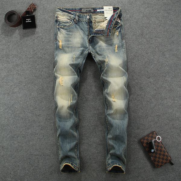 2021 new italian style fashion retro yellow slim fit ripped men denim pants vintage designer homme m0xs, Blue
2021 new italian style fashion retro yellow slim fit ripped men denim pants vintage designer homme m0xs, Blue
