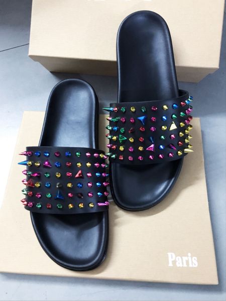 2022 men slides with box beach slipper espadrilles rivet stud slippers non-slip leather mens casual spikes shoes rhinestone flat rubber slid, Black
2022 men slides with box beach slipper espadrilles rivet stud slippers non-slip leather mens casual spikes shoes rhinestone flat rubber slid, Black