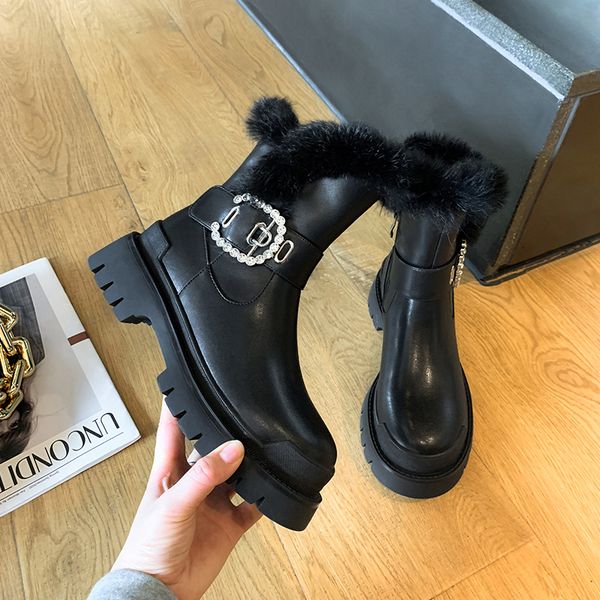 2021 russian winter cracked leather+ thick rabbit skin stuffed lining round furry boots wild buckle w8nw, Black
2021 russian winter cracked leather+ thick rabbit skin stuffed lining round furry boots wild buckle w8nw, Black