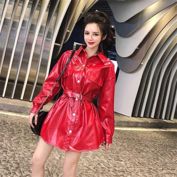 women's leather & faux 2021 spring women red jacket trench coat bright colors long sleeve waist belts black pu biker windbreaker
women's leather & faux 2021 spring women red jacket trench coat bright colors long sleeve waist belts black pu biker windbreaker