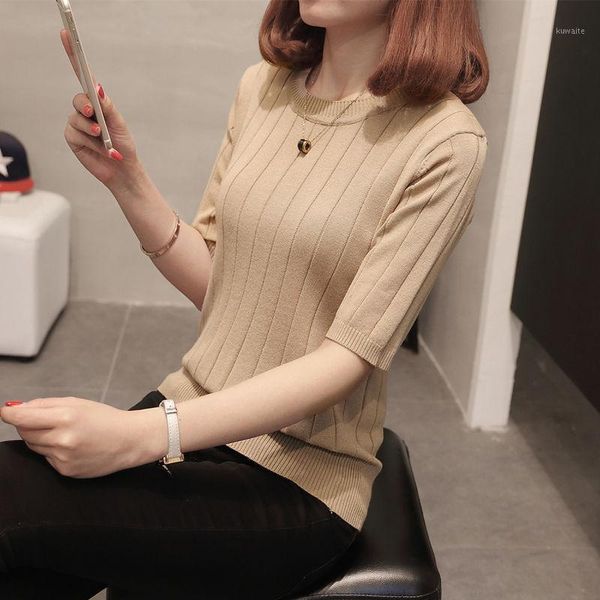 round neck knit sweater women half sleeve youth style striped high elastic bottom jumpers pullovers female 2020 spring summer1, White;black
round neck knit sweater women half sleeve youth style striped high elastic bottom jumpers pullovers female 2020 spring summer1, White;black