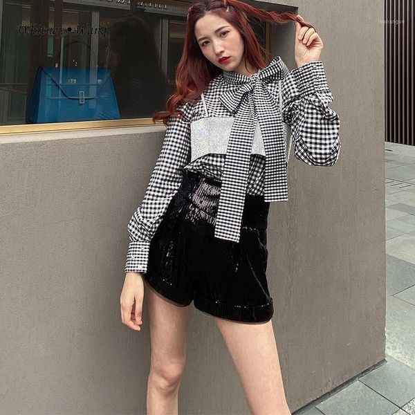 whitney wang 2021 spring fashion streetwear 2 pieces diamonds camis patchwork plaid blouse women blusas lady shirt, White
whitney wang 2021 spring fashion streetwear 2 pieces diamonds camis patchwork plaid blouse women blusas lady shirt, White
