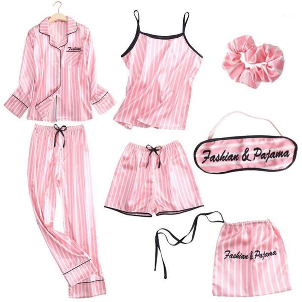 7pc pajamas set lingerie women silk satin camisole stripe shorts pant pajama blindfold pijama mujer sleepwear summer casual1, Black;red
7pc pajamas set lingerie women silk satin camisole stripe shorts pant pajama blindfold pijama mujer sleepwear summer casual1, Black;red