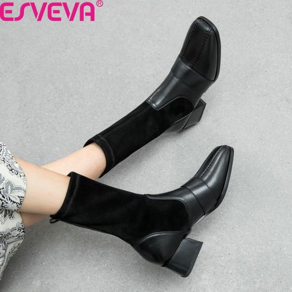 boots esveva 2021 autumn winter square heel ankle patchwork pu flock women shoes toe all match short size 34-43, Black
boots esveva 2021 autumn winter square heel ankle patchwork pu flock women shoes toe all match short size 34-43, Black