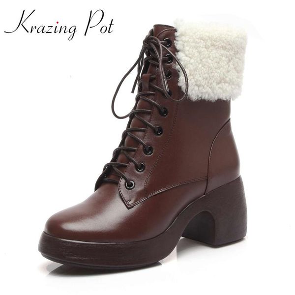 krazing pot 2020 winter keep warm snow boots genuine leather round toe high heel shoes women cozy vintage zipper ankle boots l22, Black
krazing pot 2020 winter keep warm snow boots genuine leather round toe high heel shoes women cozy vintage zipper ankle boots l22, Black