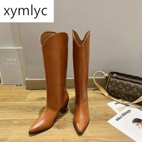 boots brand design fashion trendy autumn winter shoes high heels slip on mid-calf western women, Black 
boots brand design fashion trendy autumn winter shoes high heels slip on mid-calf western women, Black